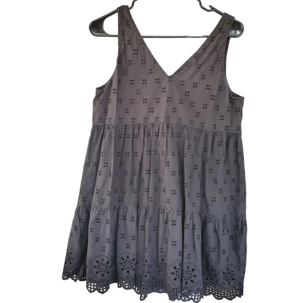 LOFT sleeveless sundress black tiered embroidered eyelet prairie peasant small - Picture 2 of 7